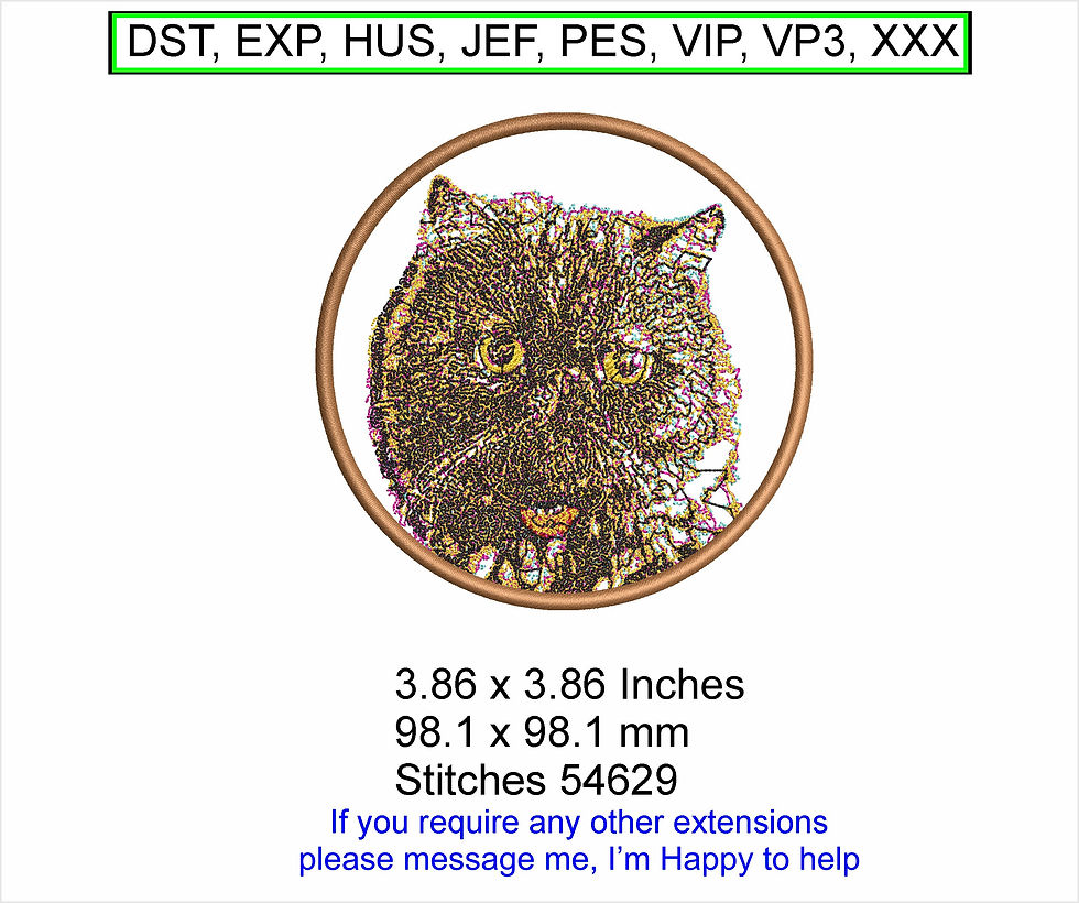Thumbnail: Short Haired Persian Machine Embroidery Hoop Design - Digital Download ITH