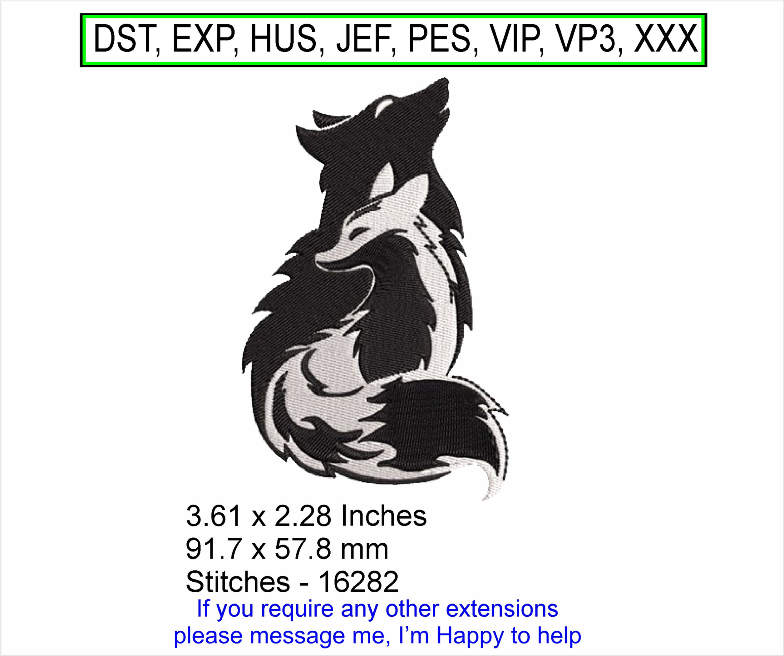 Wolf & Dog togetherness Machine Embroidey Hoop Design - ITH