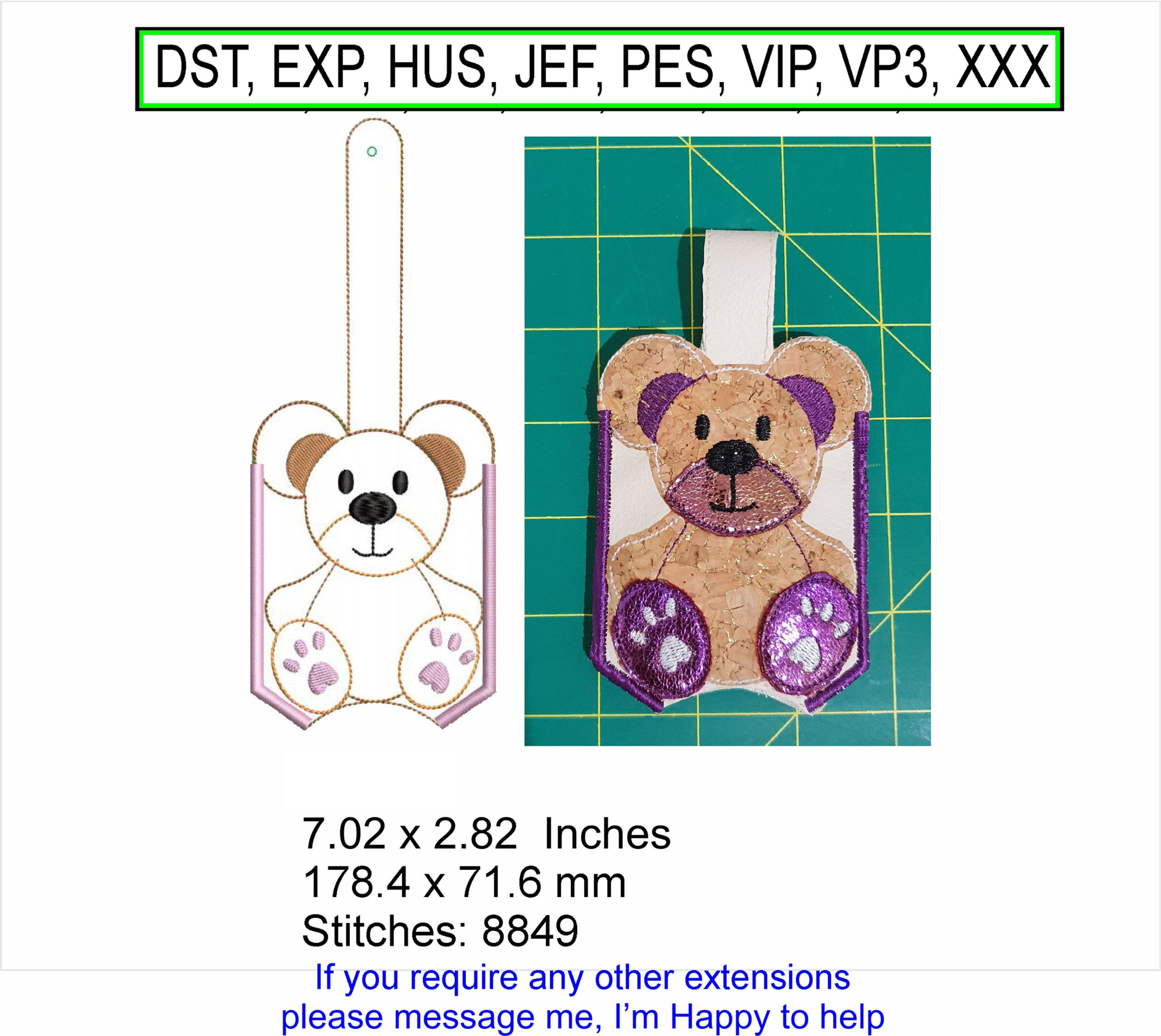 Teddy Bear Hand Sanitizer Holder - Med - Machine Embroidery Hoop Design - ITH