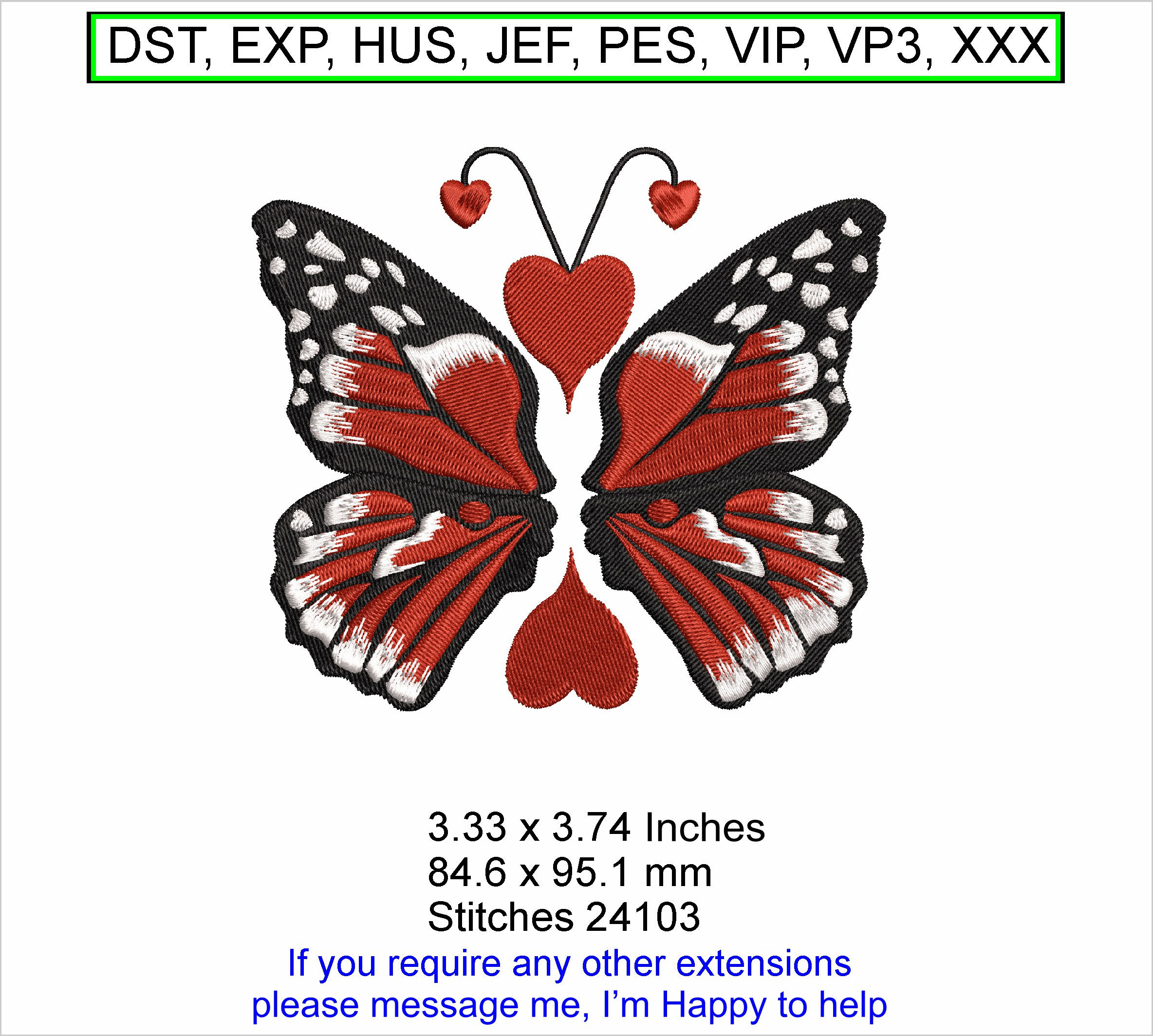 Kissing Butterfly wings - Machine Embroidery Hoop Design - Instant Download
