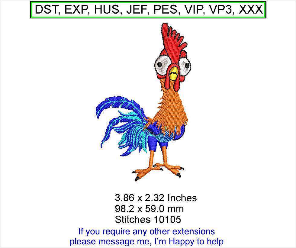 Thumbnail: Rigby The RoosterCartoon Colourful Farm Bird - Machine Embroidery Hoop Design