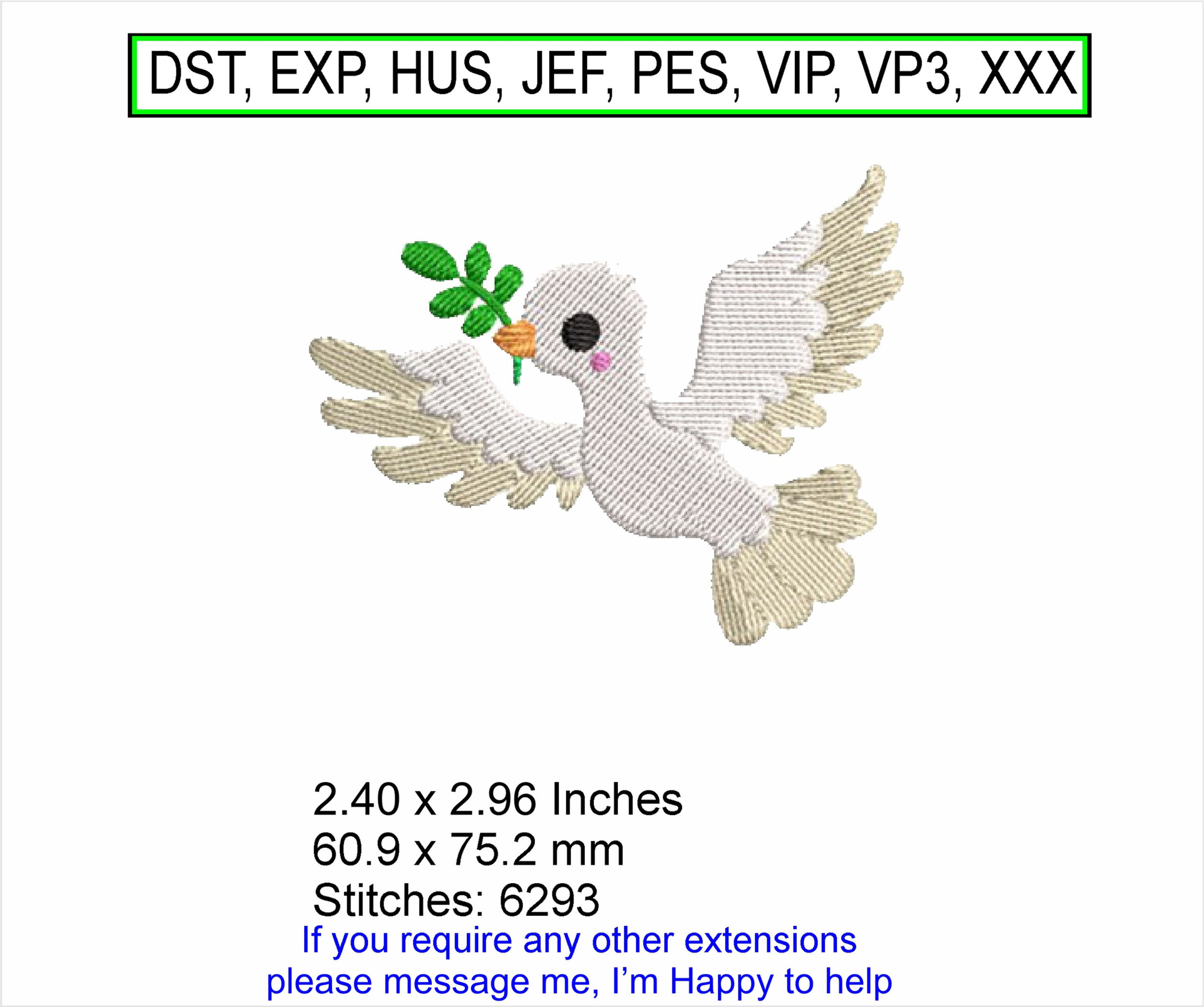 Daisy The Dove with Branch Machine Embroidery Hoop Design Instant download