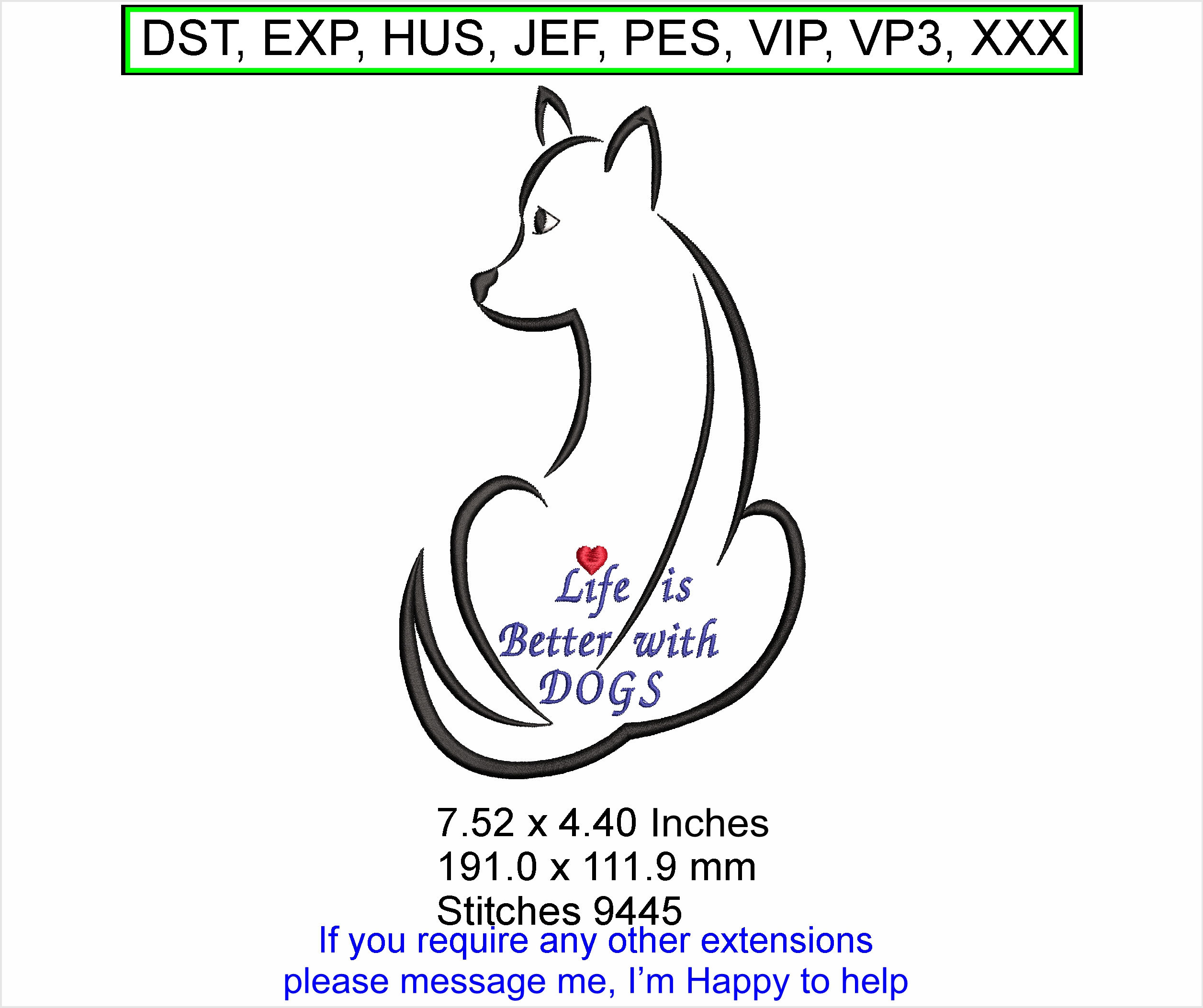 Life is better with Dogs Large Machine Embroidery Hoop Design ITH