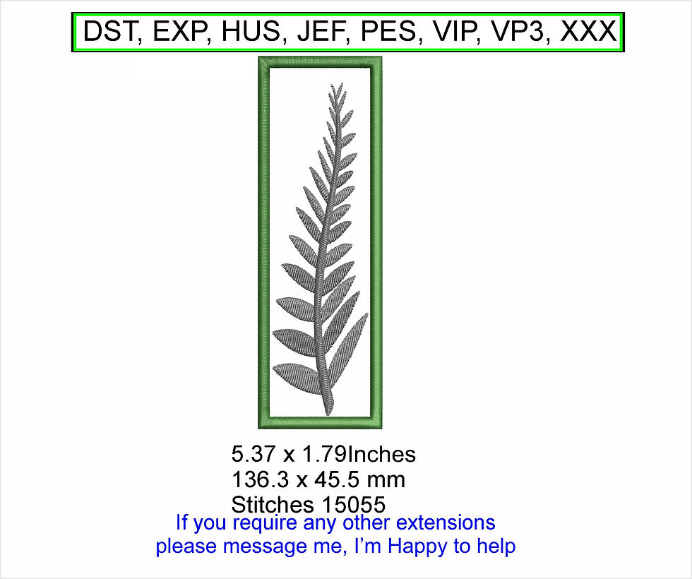 Silver Fern plant Bookmark Stocking FIller Machine Embroidery Hoop Design insta