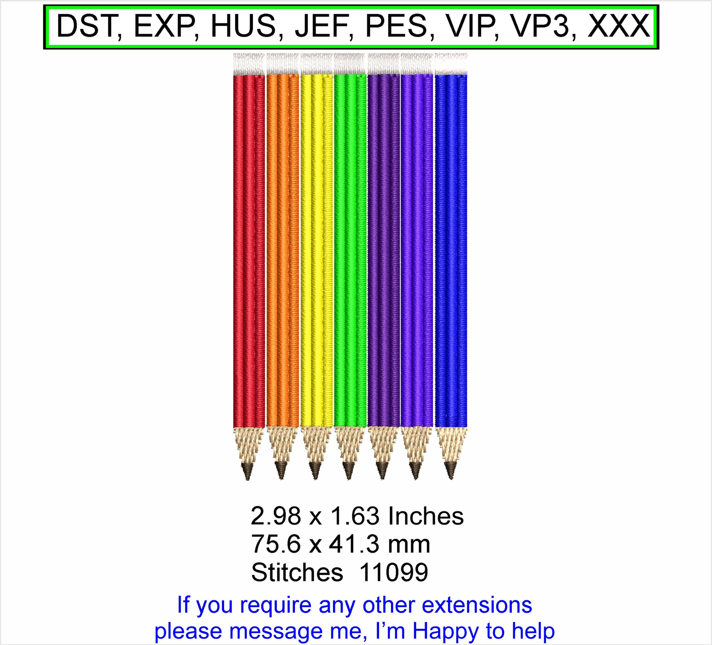 Coloured Pencils Cartoon Machine Embroidery Hoop Design ITH (Digital Download)