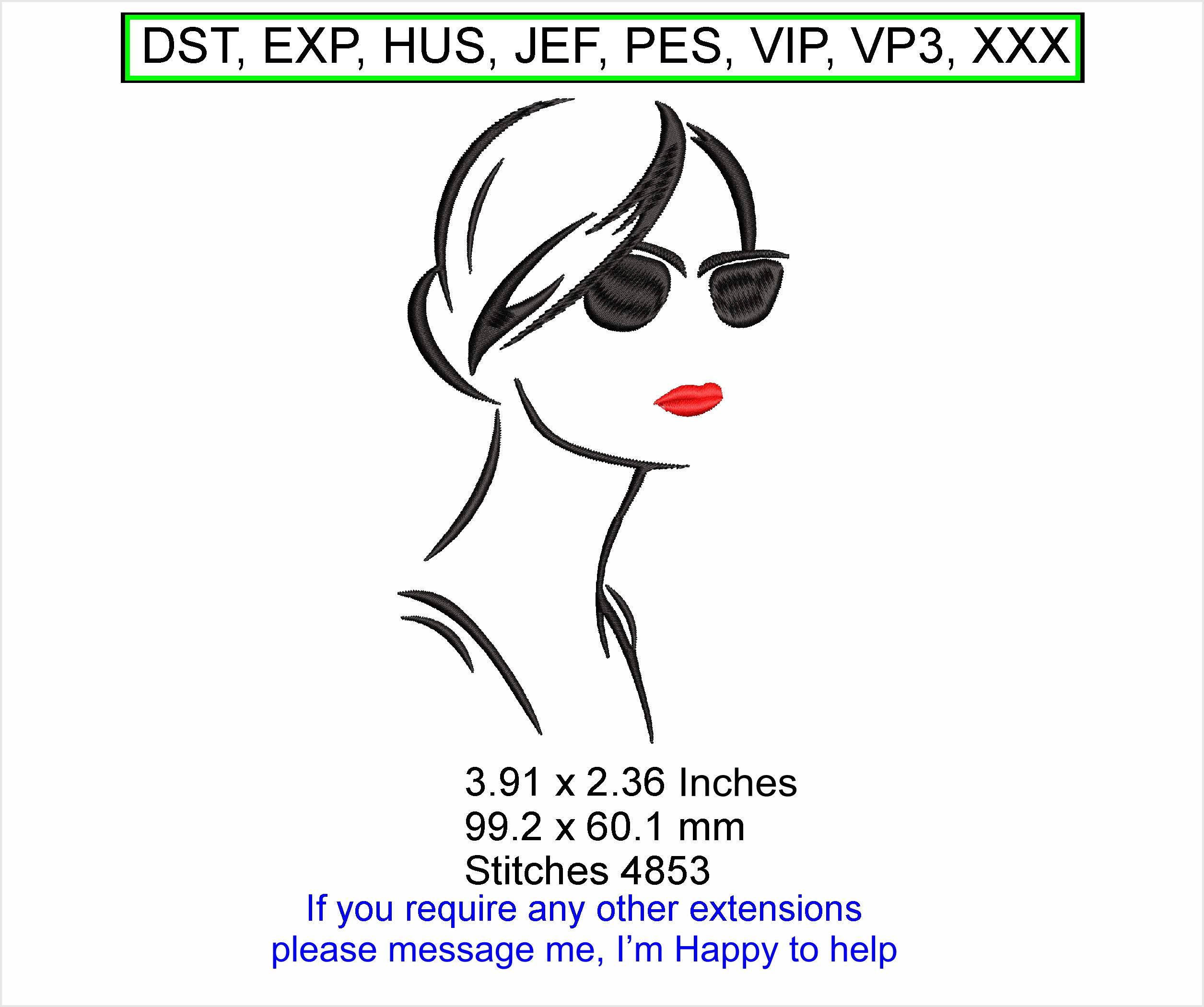 Haylees Face Abstract Sunglasses Small Machine Embroidery Hoop Design ITH Retro