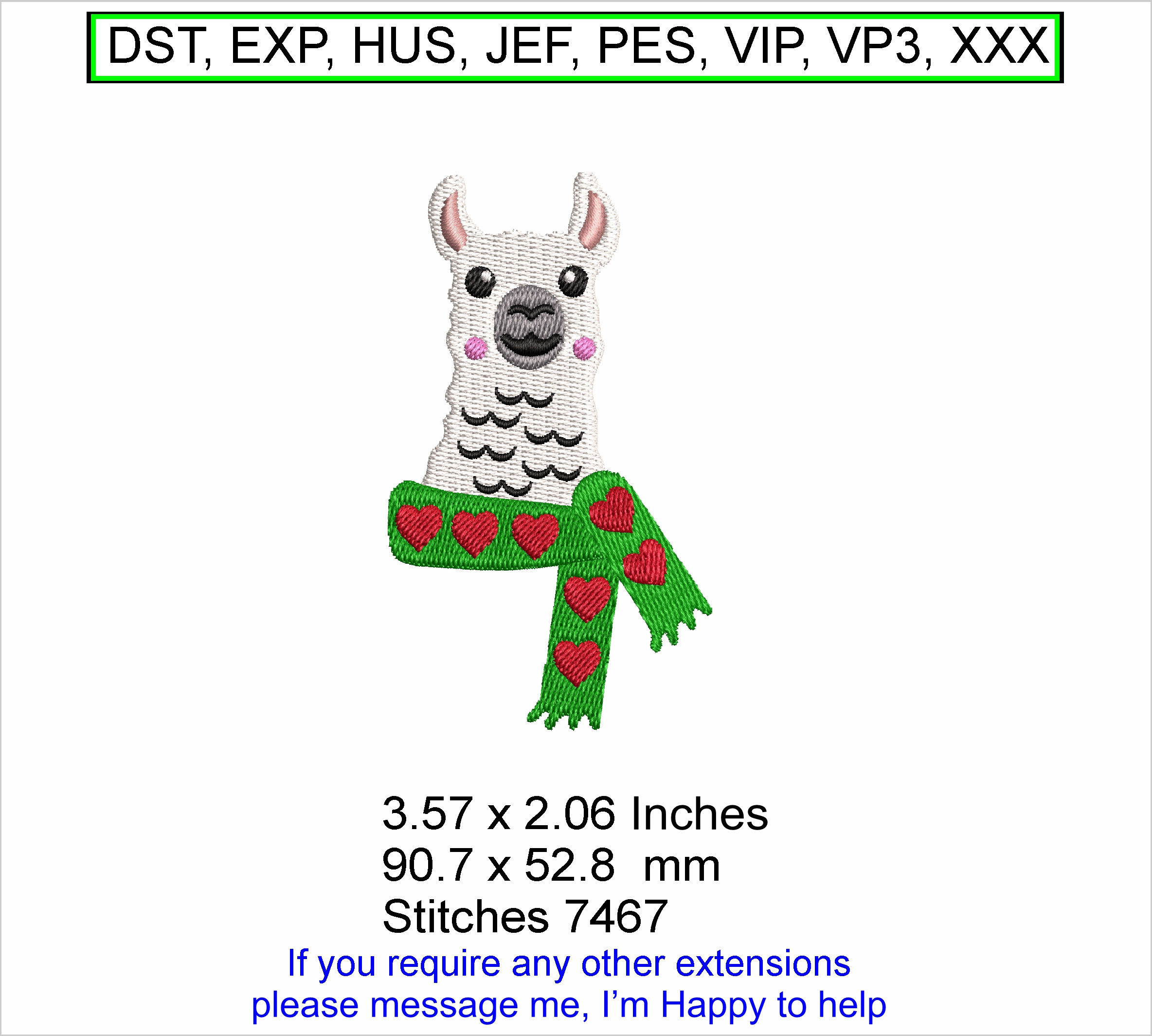 Luna the Lama/Alpaca Cartoon Machine Embroidery Hoop Design ITH Digital Download