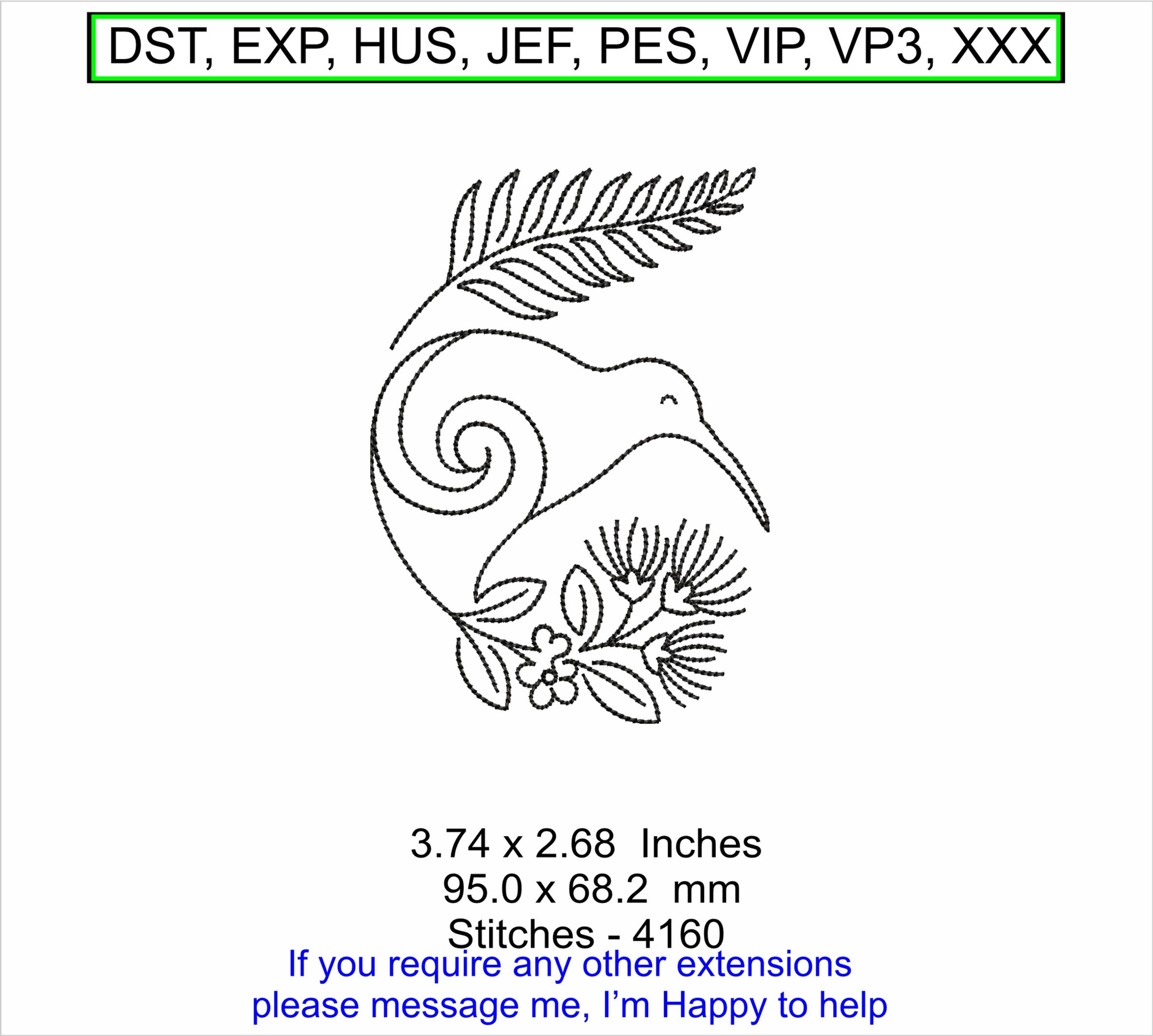 ITH Kiwi Embroidery Design NZ Brown Kiwi Machine Embroidery ITH