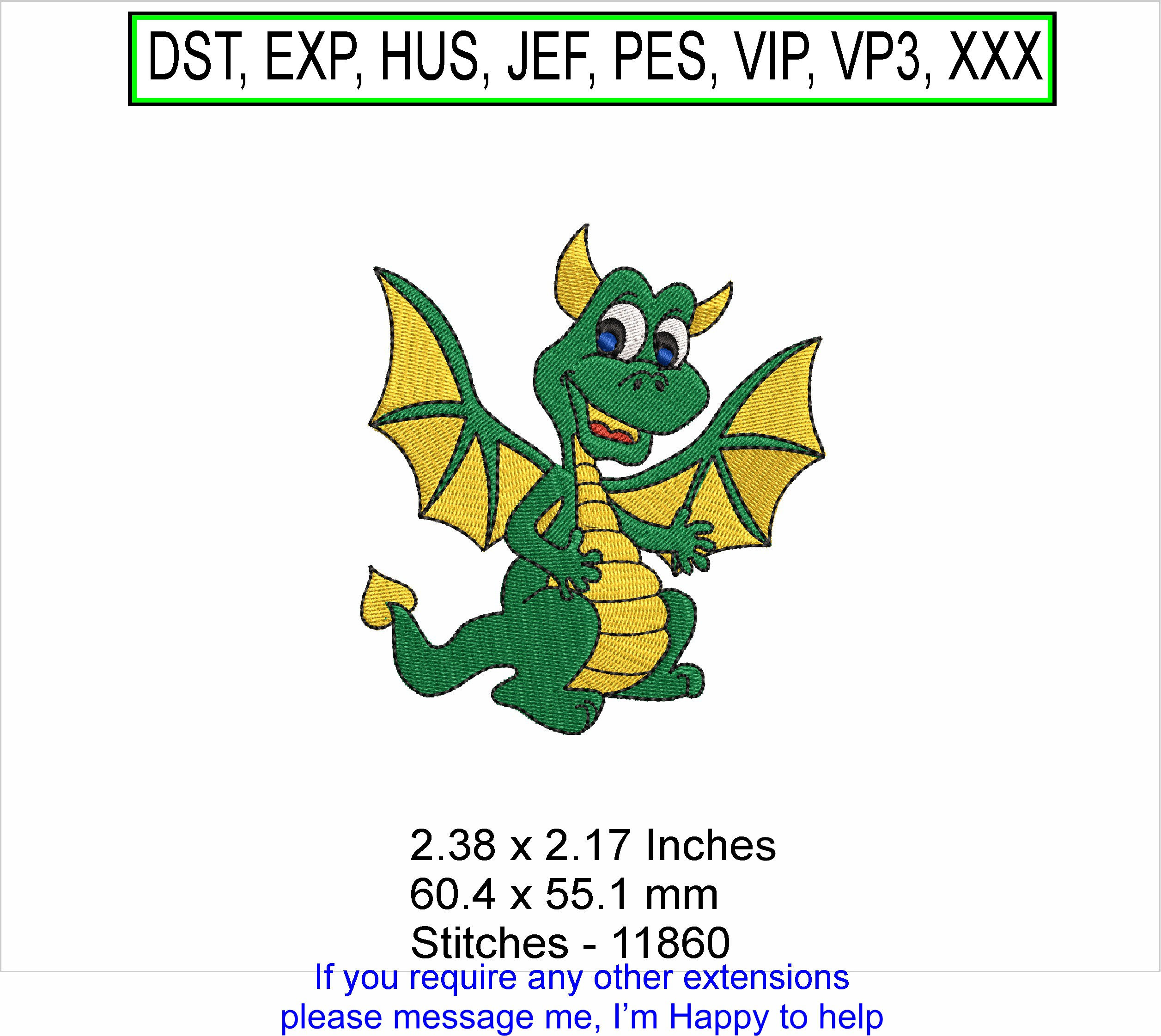 Henry the Dragon Small Machine Embroidery Hoop Design ITH