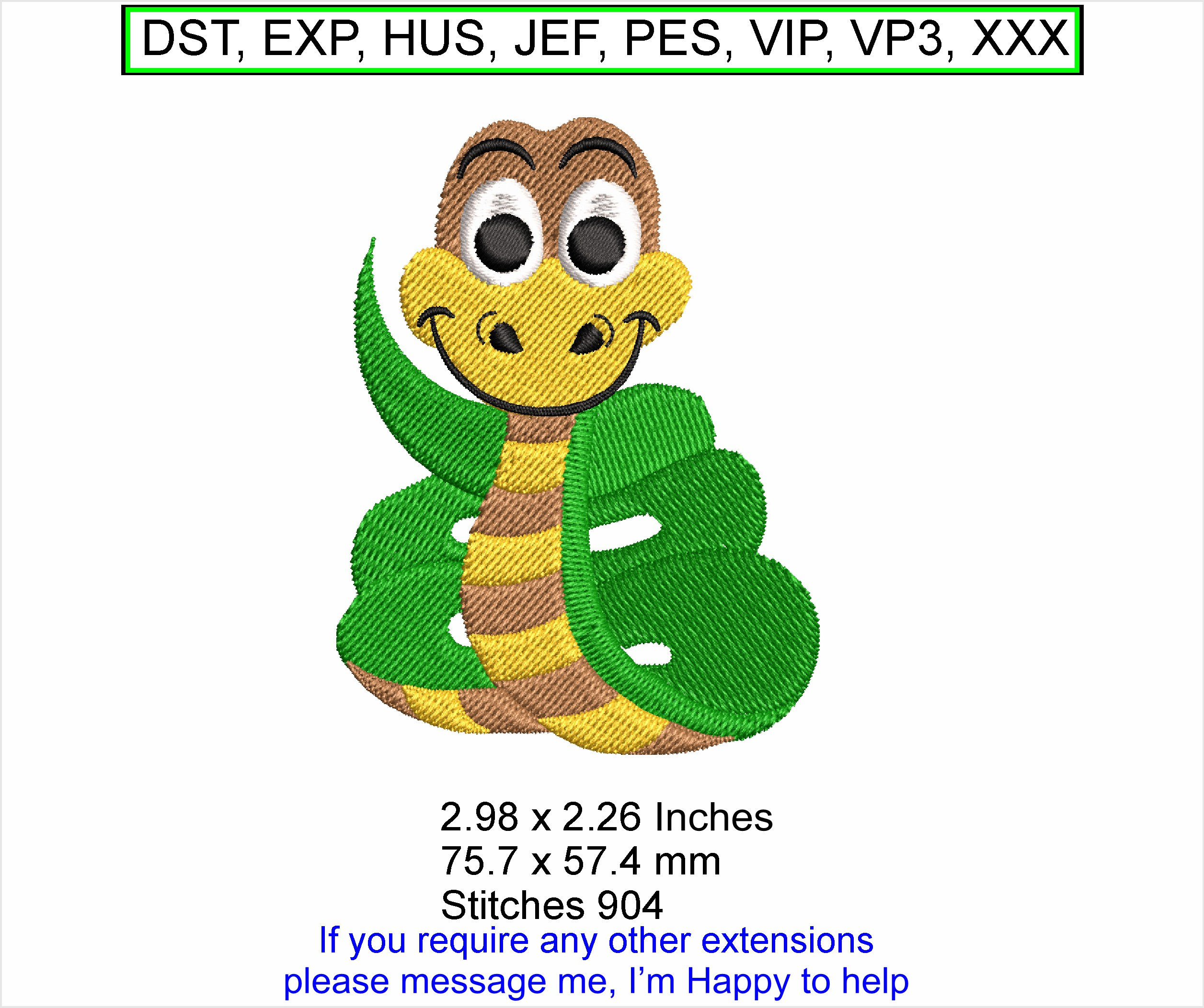 Sammy the Happy Snake - Small Machine Embroidery Hoop Design ITH