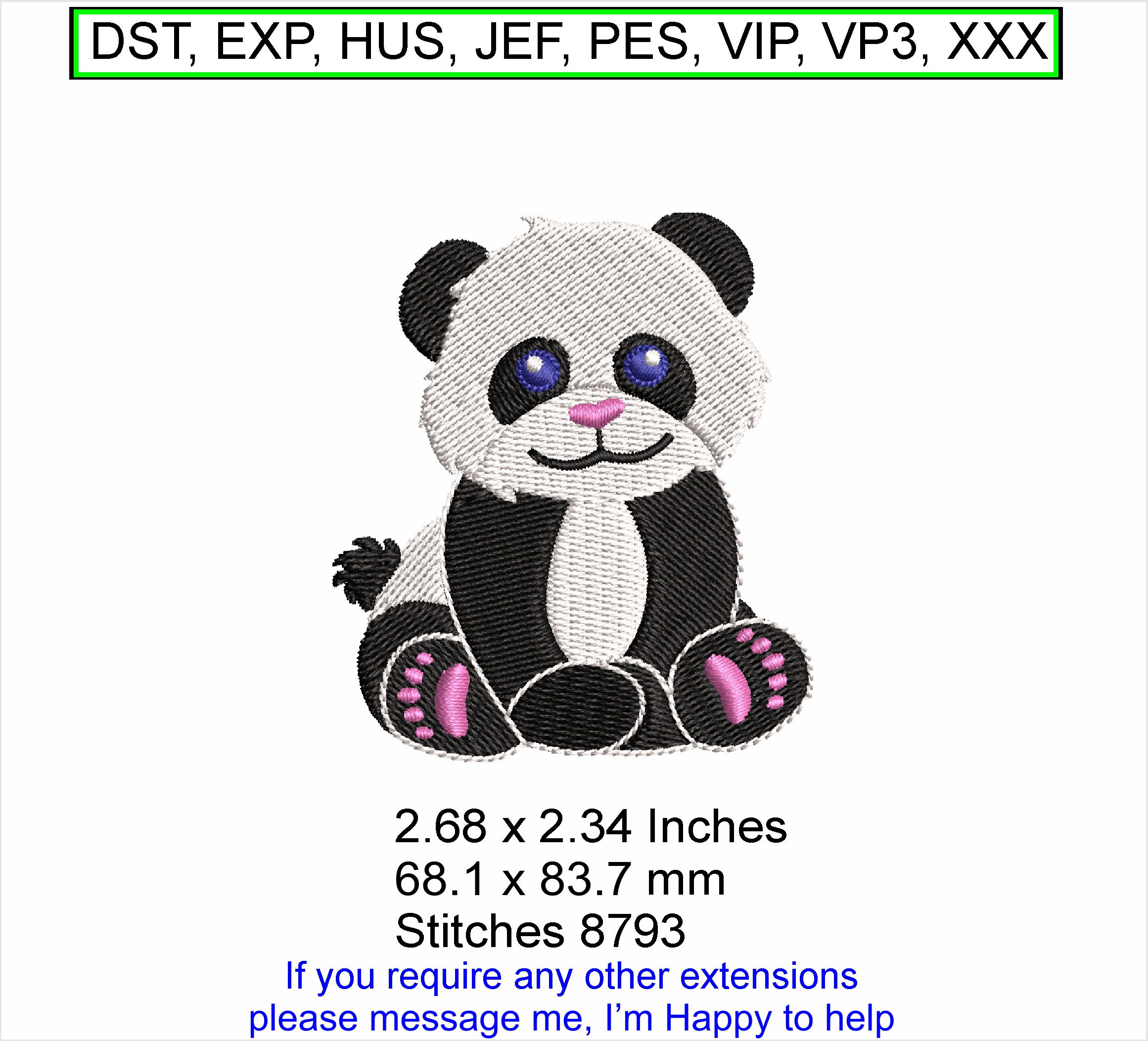 Peppy the Panda Cartoon - Machine Embroidery Hoop Design ITH (Digital Download)