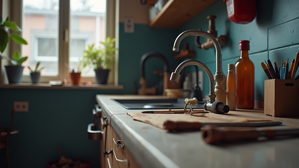 Wide view of a residential plumbing workspace showcasing tool equipment