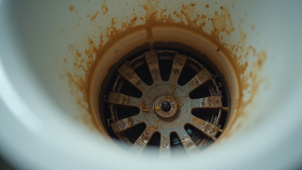 Close-up of a residential bathroom drain showing potential clogging debris