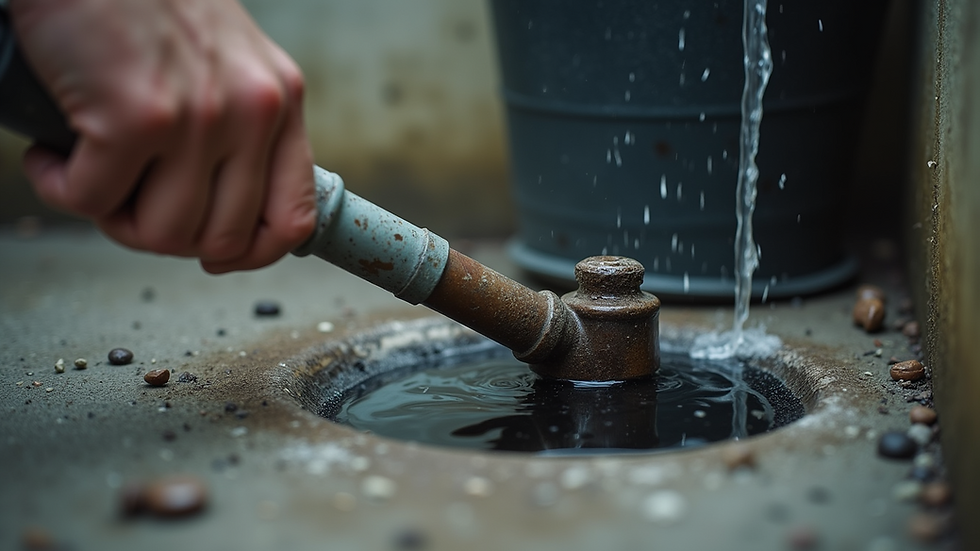 Close-up view of a drain cleaning tool being used on a clogged pipe