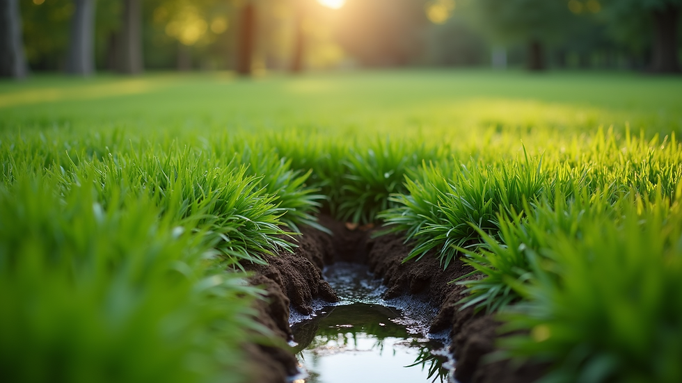 Close-up view of a green lush lawn above a septic drainfield