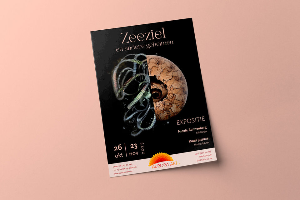 Ontwerp van affiche voor de expositie Zeeziel met werk van twee kunstenaars