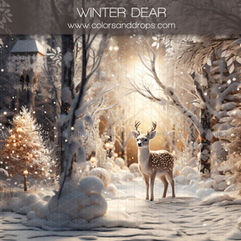 Jeune cerf, WINTER DEAR, WWW.COLORSONDROPS.COM, forêt enneigée, idéal Fonds Bébé.