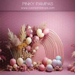 Fonds de photo rose PINKY PAMPAS avec ballons, herbe pampa, Décors pour séance photo.