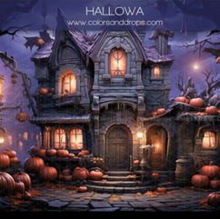 Maison hantée d'Halloween HALLOWA WWW.COLORANDROBE.COM citrouilles illuminées, nuit sombre.