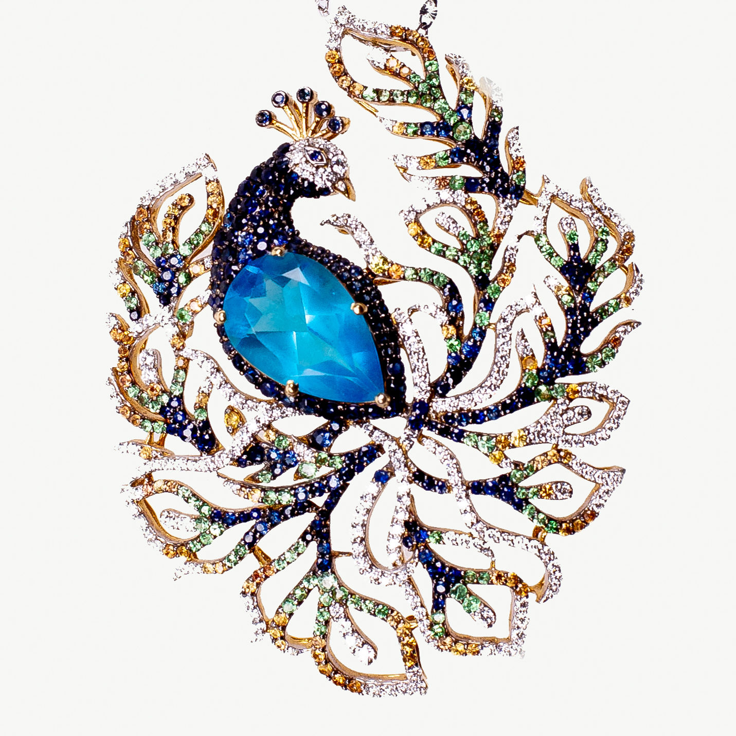 Peacock Design Diamond Studded Pendant Set