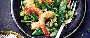 Poêlée de crevettes ail & citron avec légumes verts