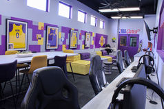 Photo of the Lakers theme teen room with a computer station.