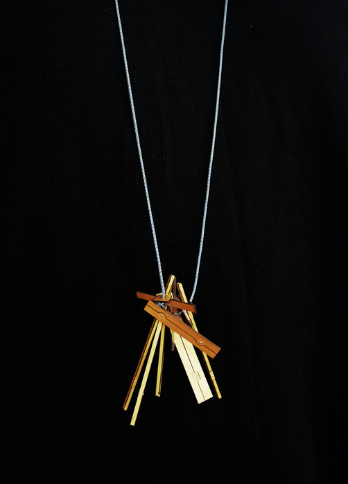 Pendant; gold, quartz crystal, reflective thread; 2016