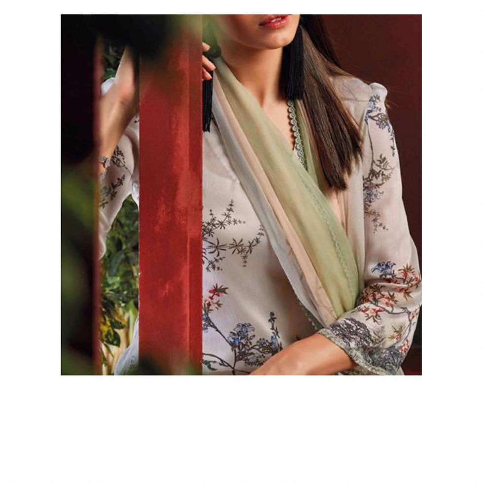 Thumbnail: Elegant printed suit piece with chiffon dupatta