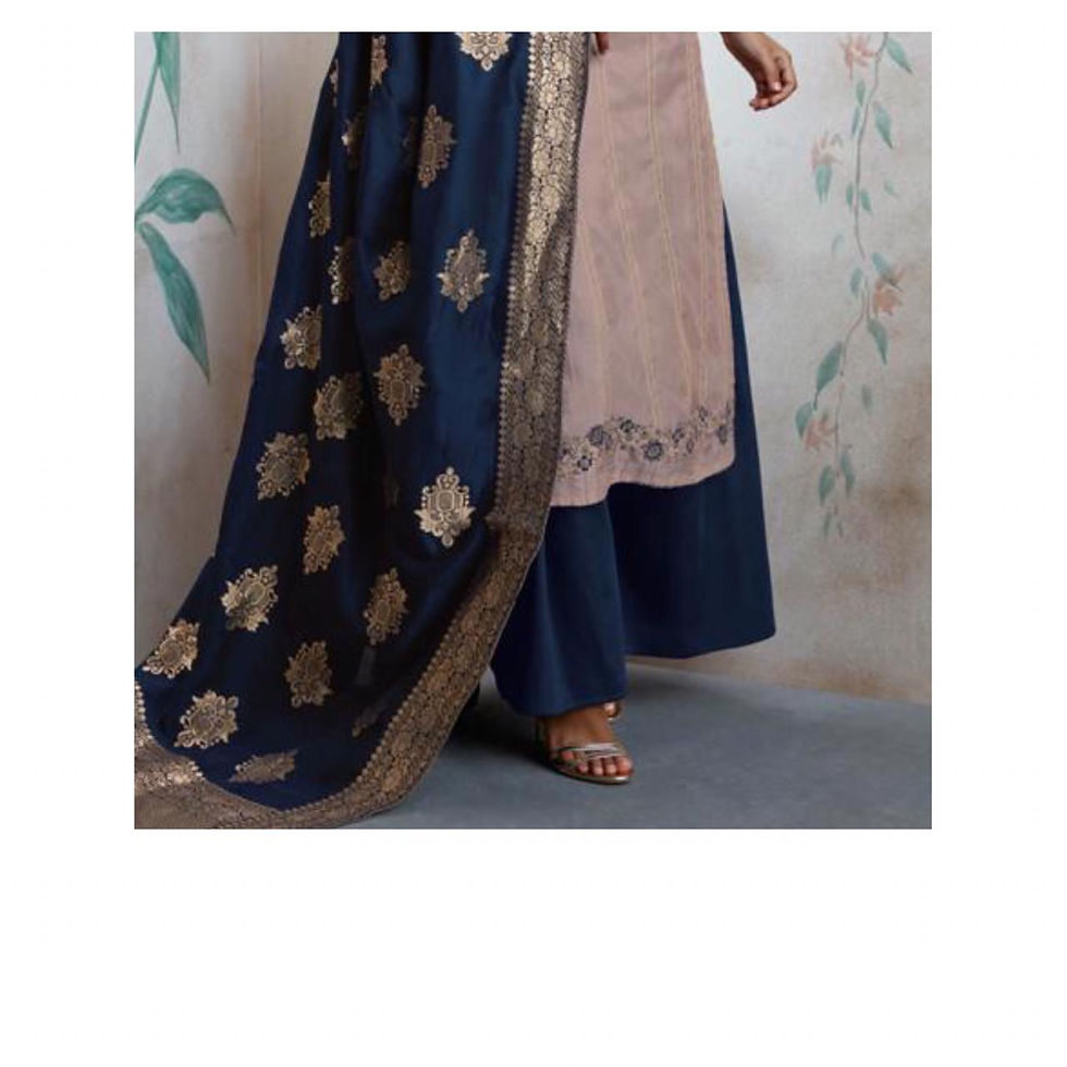 Thumbnail: Elegant maheshwari silk suit with contrast banarasi silk dupatta.