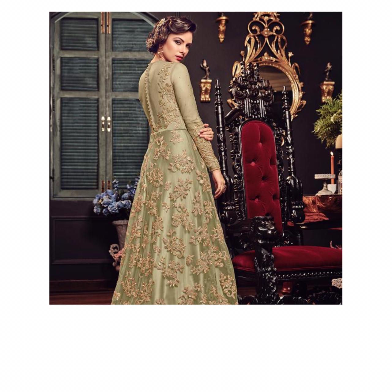 Beautiful pista green gold color heavy gown