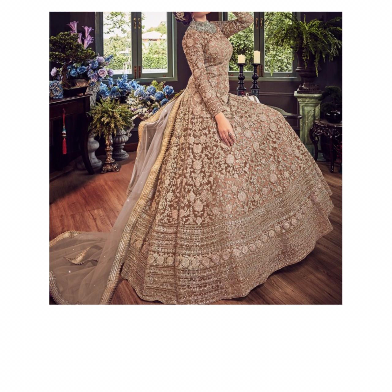 Royal subtle brown color heavy indo western gown with dupatta