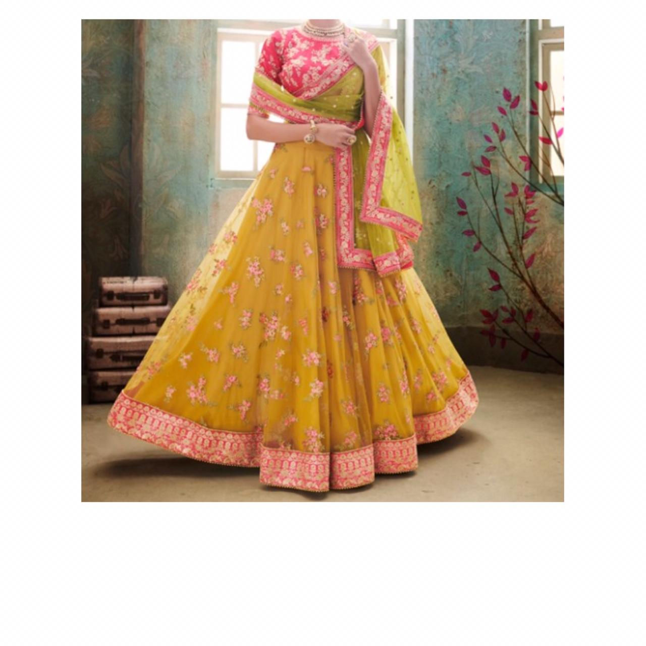 Heavy Embroidered lehnga choli with contrast dupatta