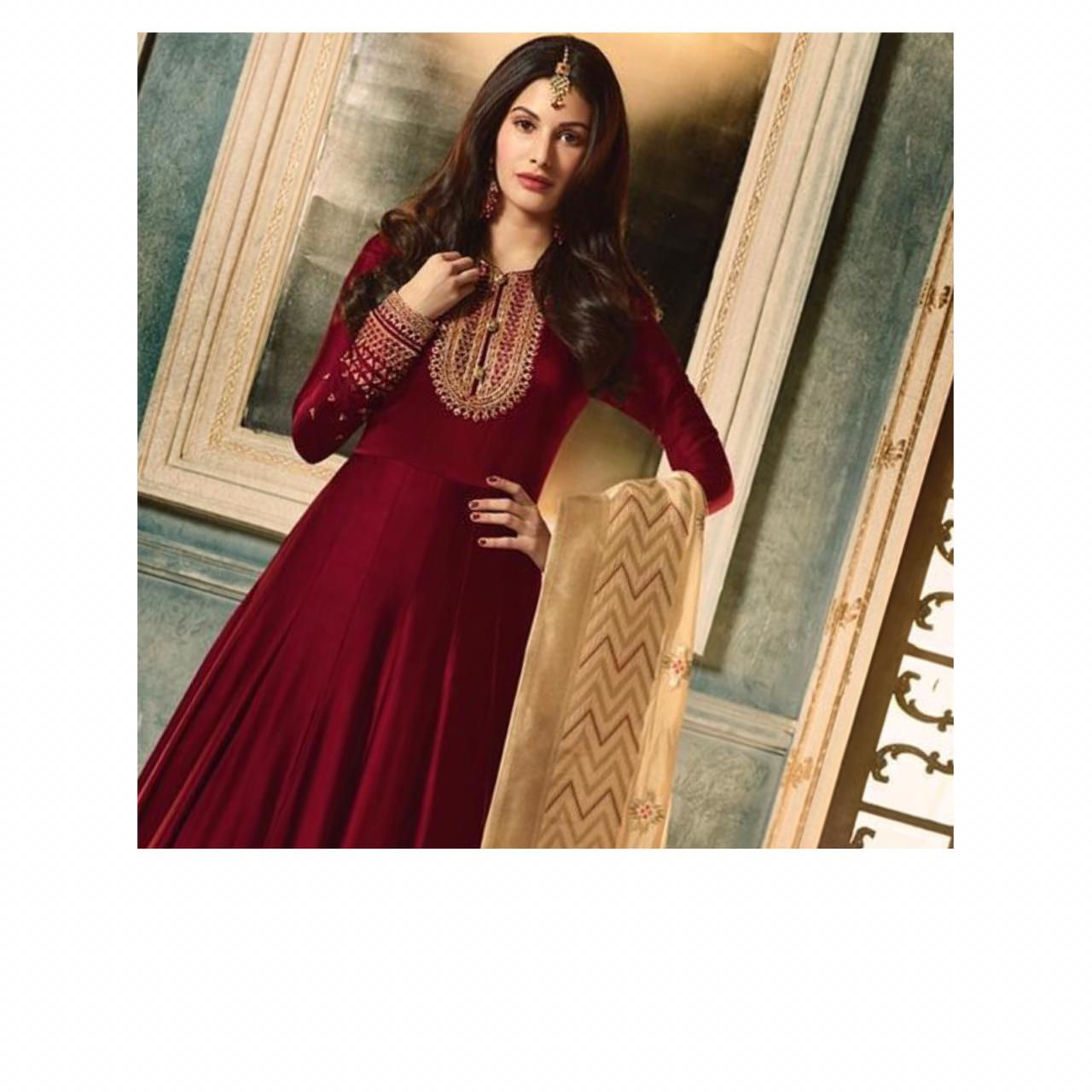 Maroon elegant Anarkali with Banarasi dupatta