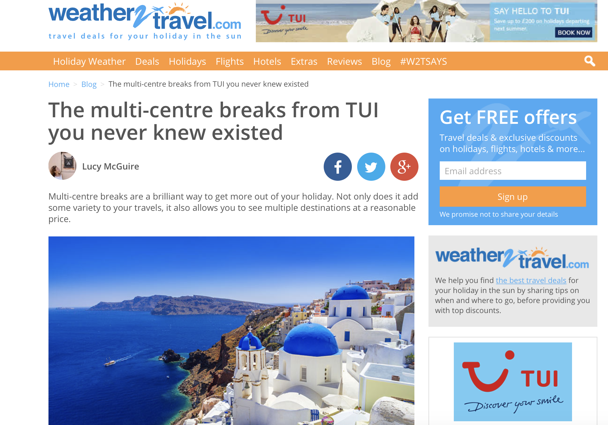 TUI article for Weather2Travel