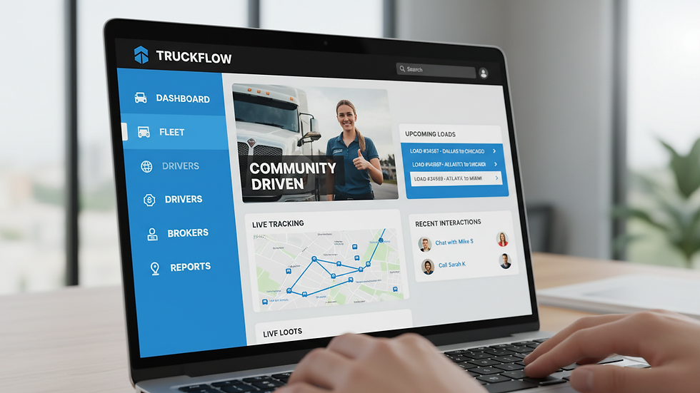 Close-up view of a laptop screen showing trucking dispatch software