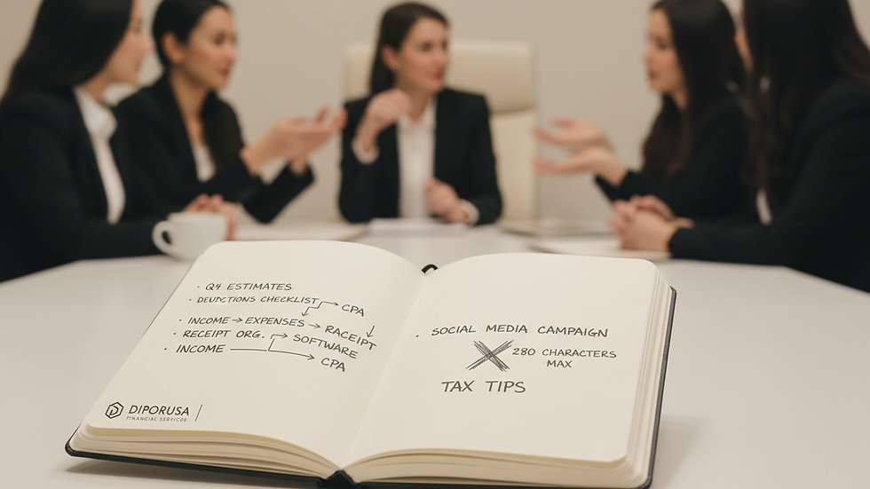 Close-up view of a marketing strategy notebook with notes and diagrams