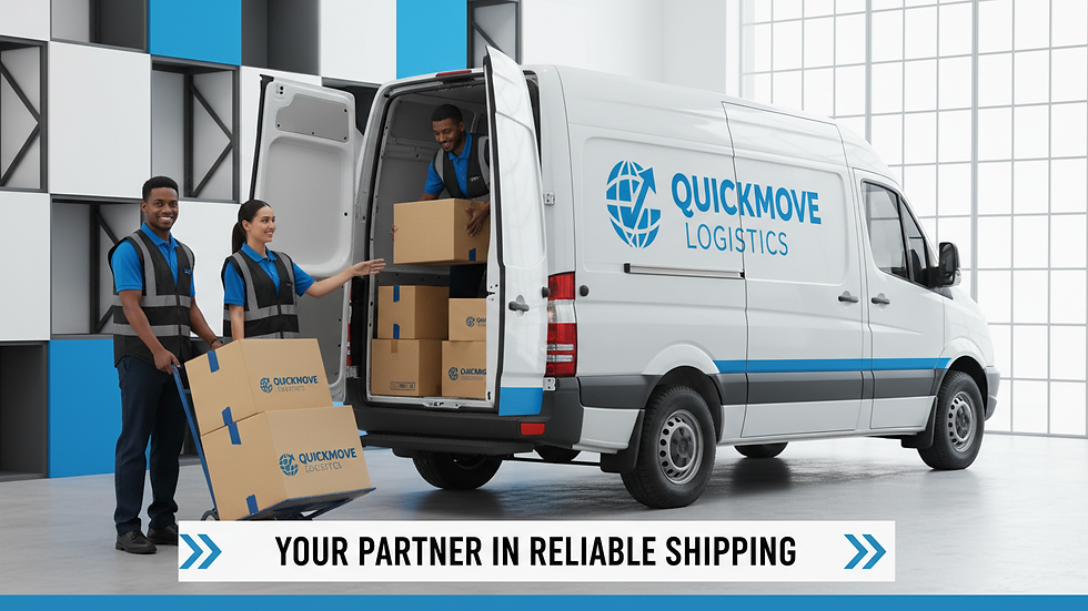 Close-up view of a cargo van being loaded with freight at a warehouse