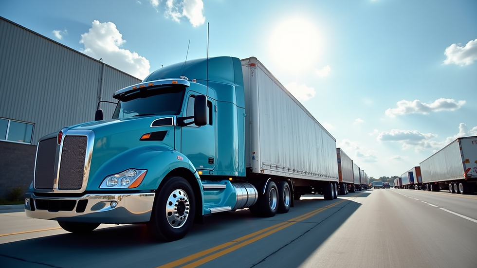 Eye-level view of a truck parked at a logistics hub