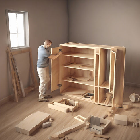 a happy person building a entertainment center very carefully.jpg