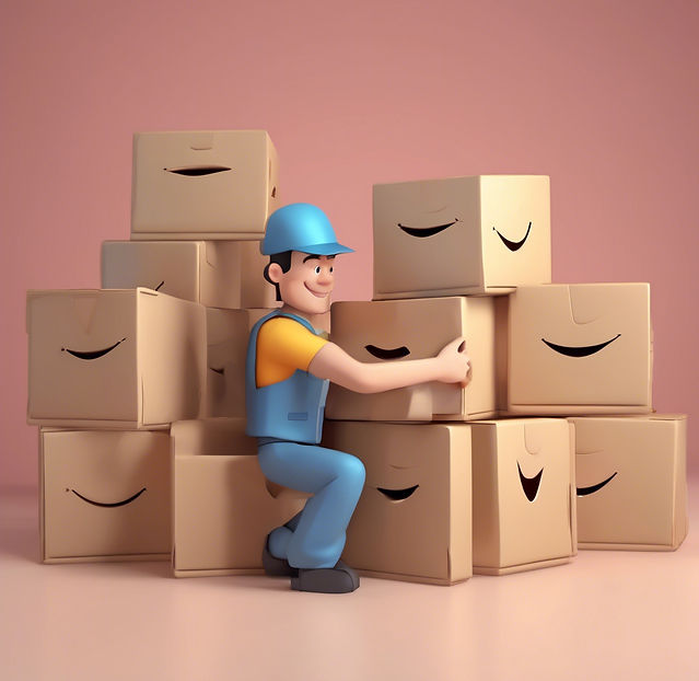 Show a happy person looking a boxes making sure they are not broken.jpg