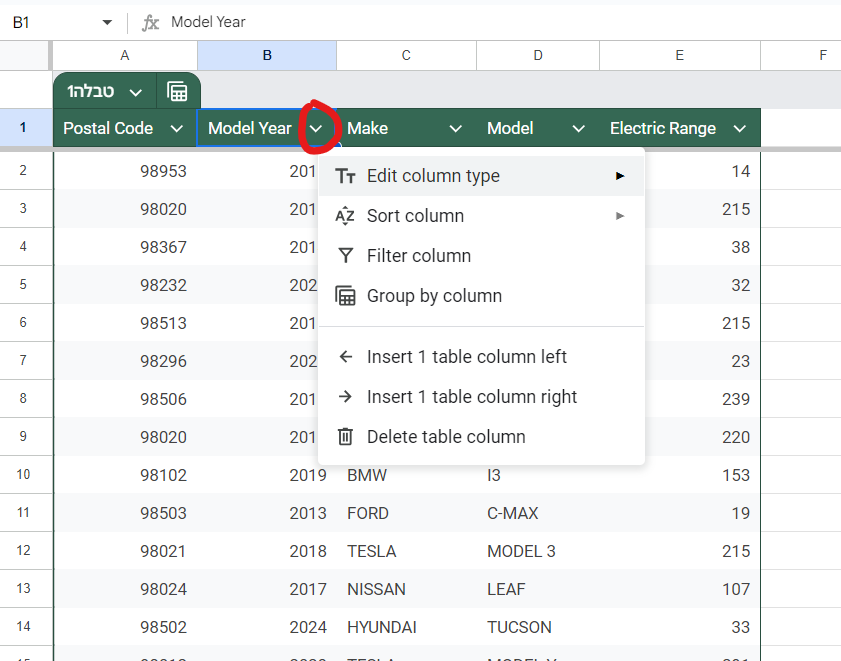 טבלאות בגוגל שיטס