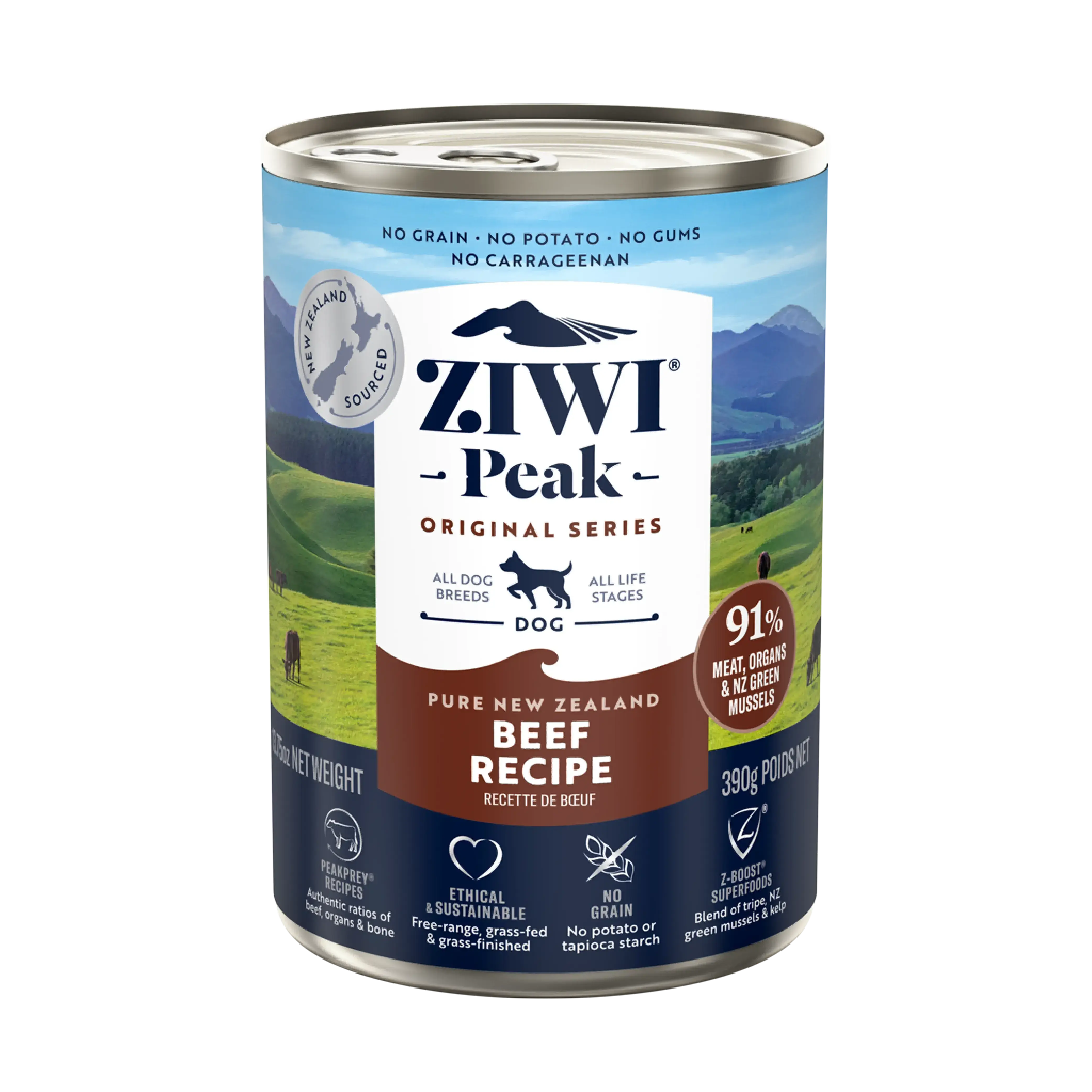 ジウィピーク 犬用 ウェットドッグ缶 NZグラスフェッドビーフ 390g(ZiwiPeak nz beef)