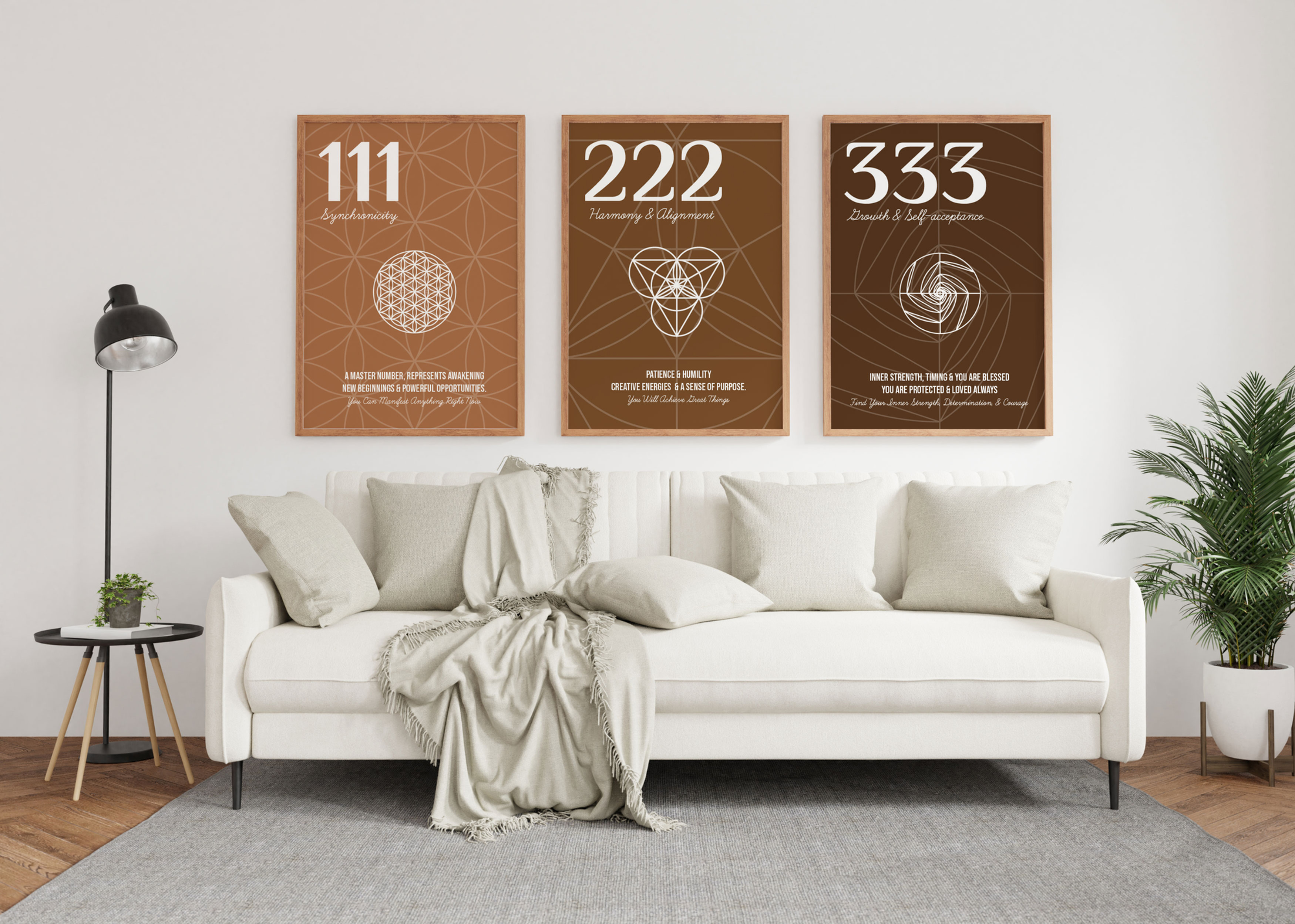 Minimalist digital prints 3 set Angel Number Print Set,Affirmation Prints