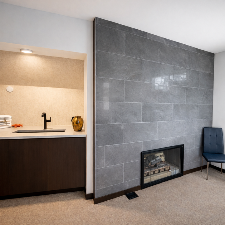 Basement Remodel - Eden Praire.Fireplace + bar addition.