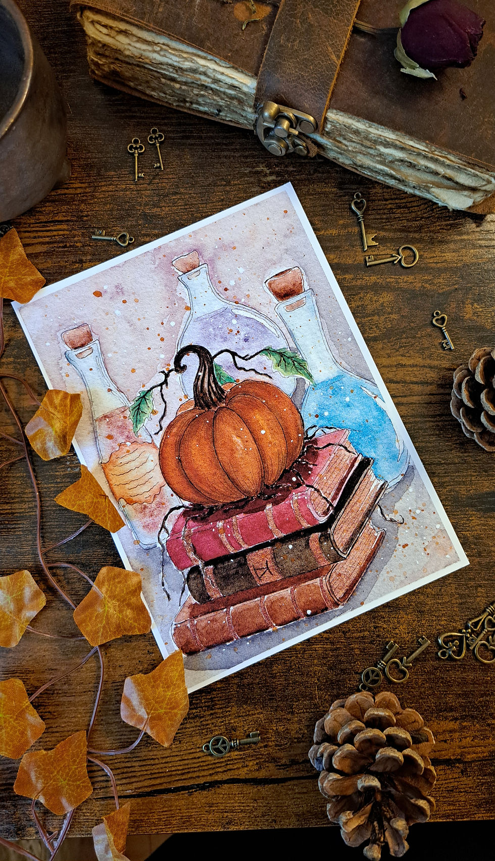 Illustration citrouille, grimoires, & potions