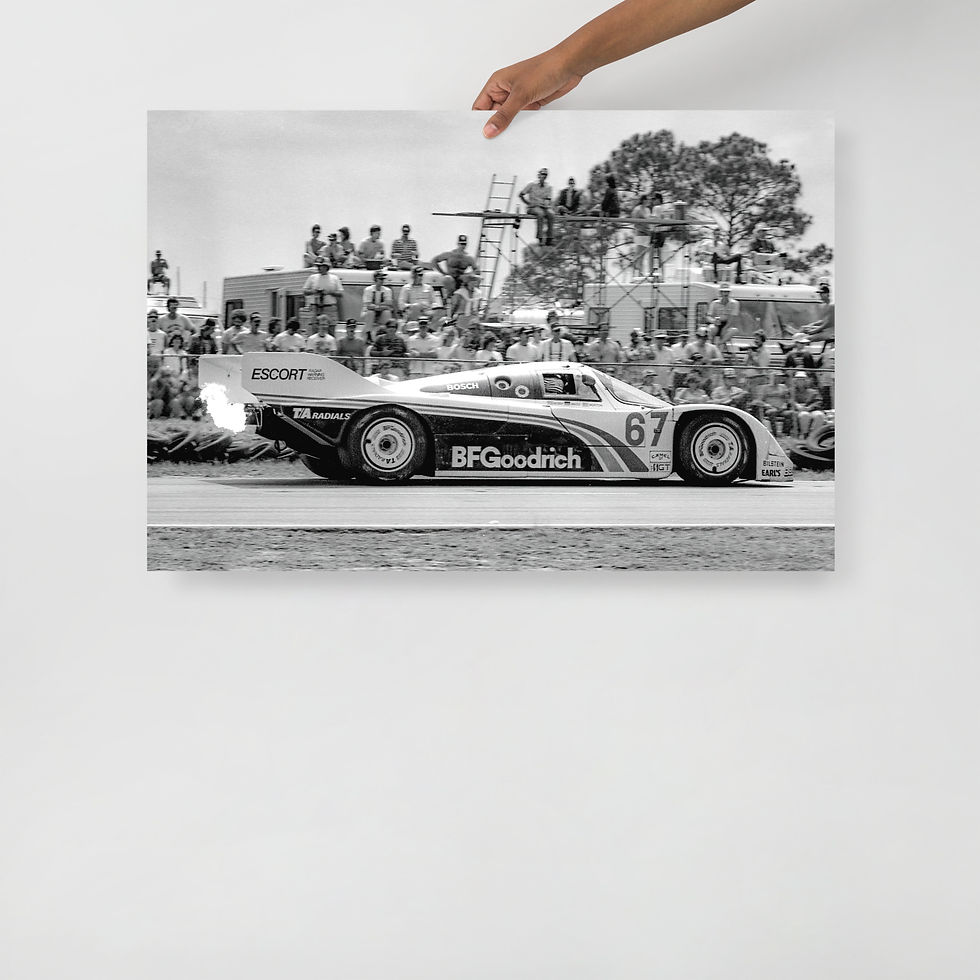 Black & White 1985 Porsche 962 Racing Photo – Sebring 12 Hours Vintage Print