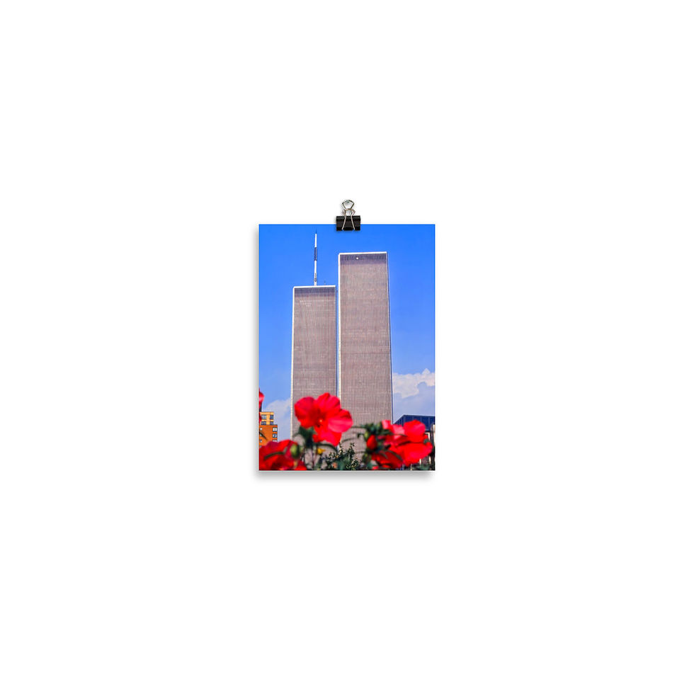 Thumbnail: World Trade Center Poster, Twin Towers over Flowers, photo from BCPix.com