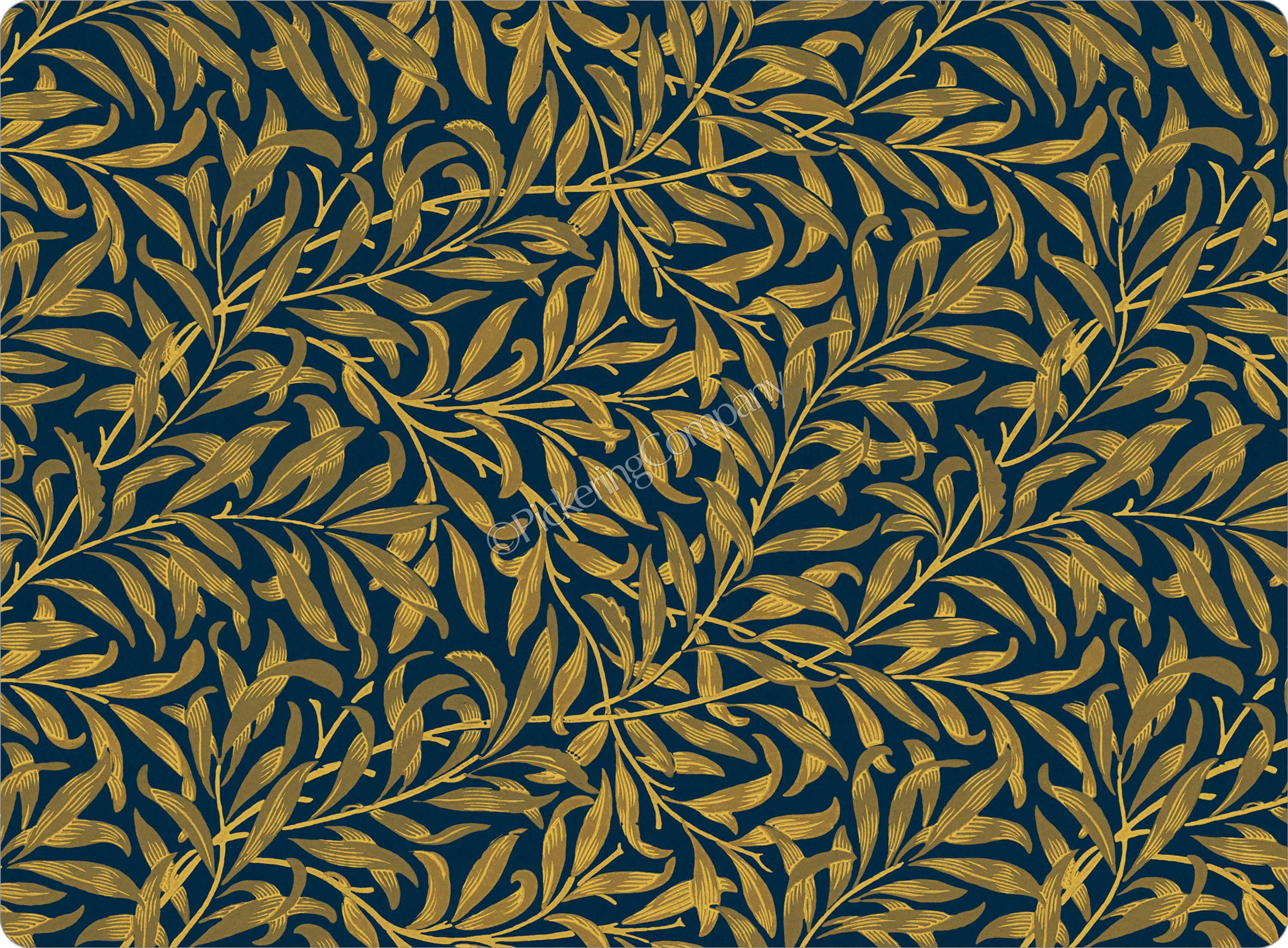 Pickering Company cork-backed hardboard placemat with William Morris 'Willow Bough' navy design