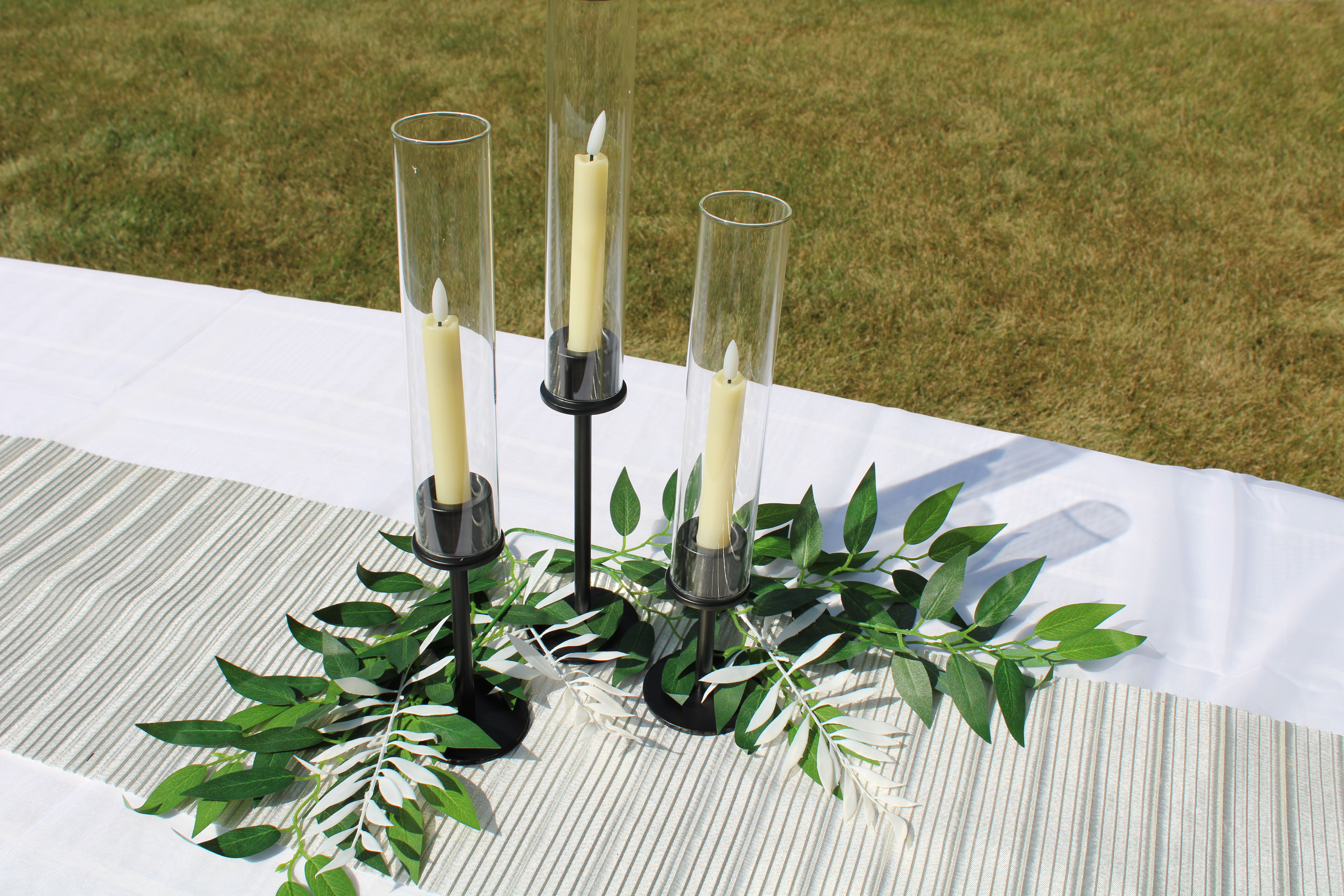 Black Candlestick Holder and Glass Chimney (set of 3)