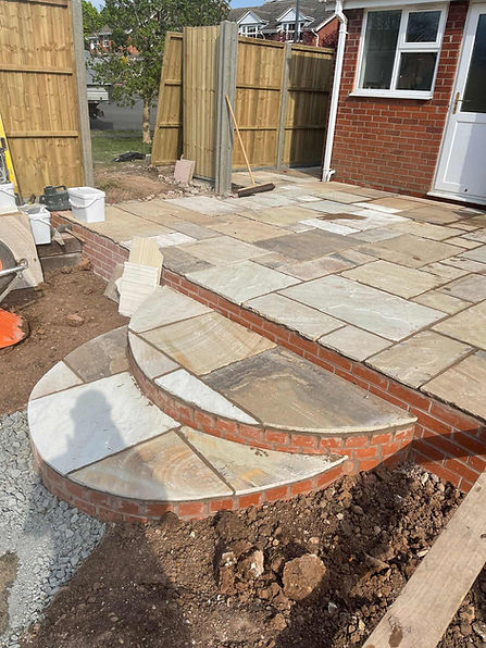 Stone patio construction in progress